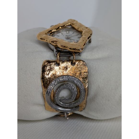 Vintage J Jansen Watch Women Gold Silver Tone Metallic Art Handmade Whimsical 7” - Picture 2 of 6